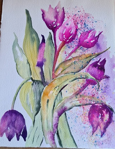 Chris M, Tulips, watercolour & ink.jpg